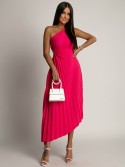 Pleated one-shoulder dress fuchsia 19181